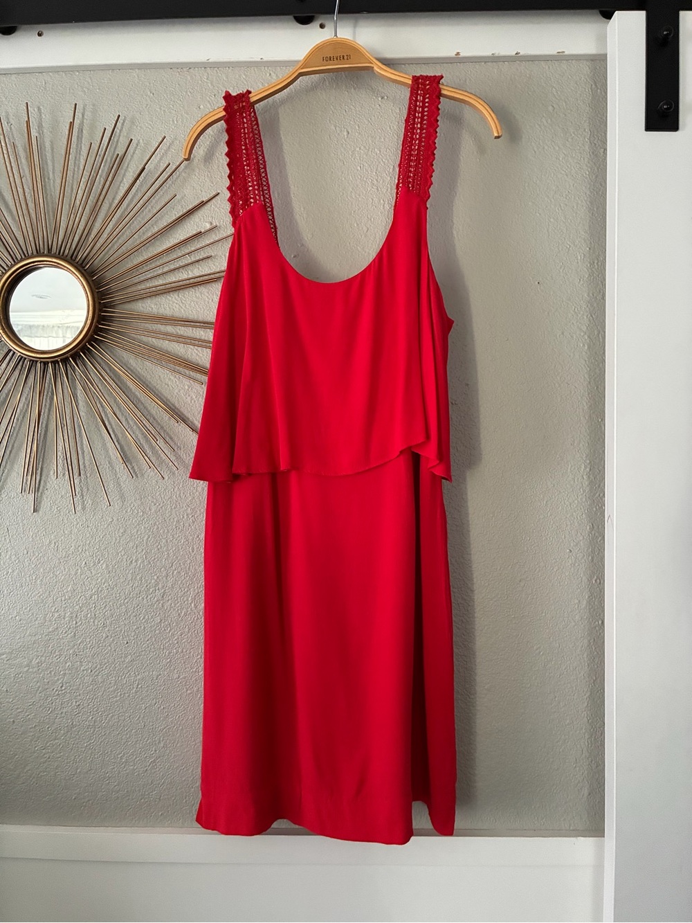 Maeve Red Sleeveless Midi Dress with Lace Straps